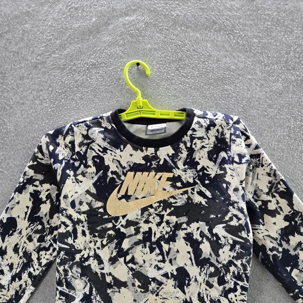 Nike Girl Sweatshirt L Blue Camouflage Cropped Fleece Swoosh‎ Logo Pullover